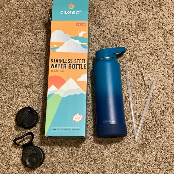 CIVAGO Water Bottle 40 ounces 3 lids - Picture 1 of 11
